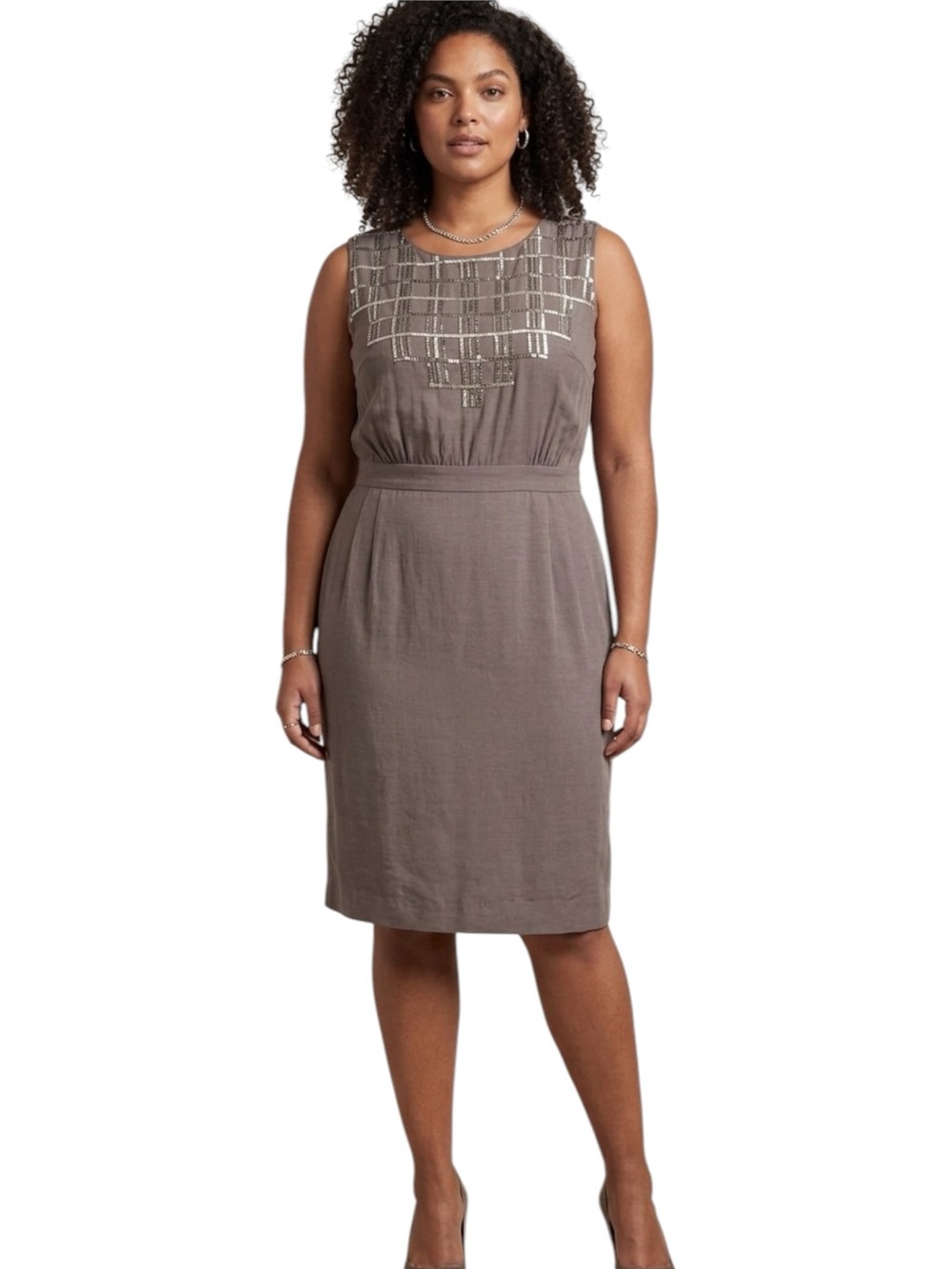 Boden Cerise Belgravia Sleeveless Sequined Bodice Dress Gray Plus Size 14 NWT